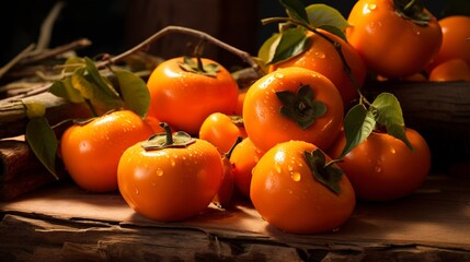 A photo of a cluster of ripe persimmons