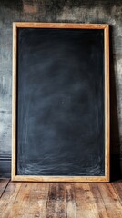 Blank Chalkboard Frame in Rustic Setting with Wooden Floor