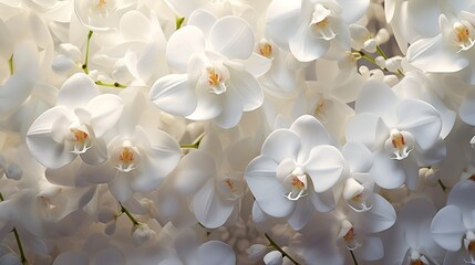A photo of a cluster of white orchids.