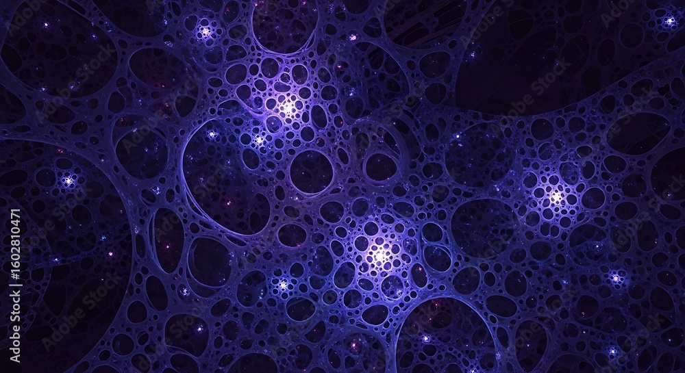 Poster intricate fractal art depicting complex interconnected cellular structure universe