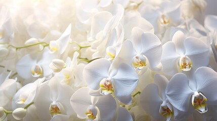 A photo of a cluster of white orchids.
