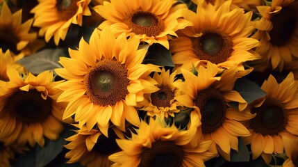 A photo of a cluster of yellow sunflowers.