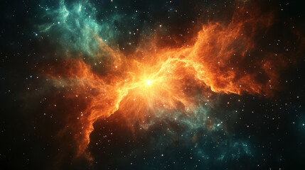 Fiery Orange and Teal Nebula in Dark Space