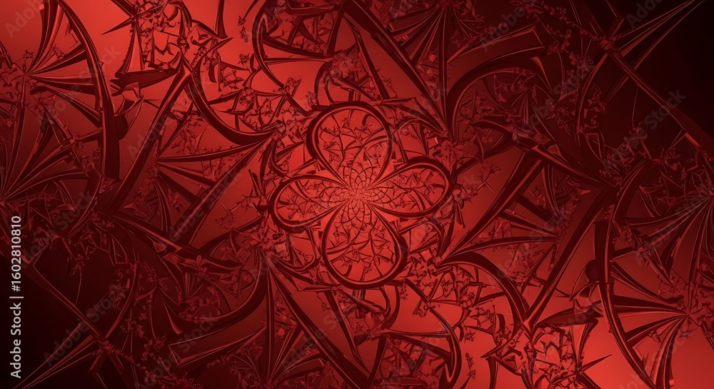 Poster intricate fractal art in shades of deep red creates a mesmerizing visual experience