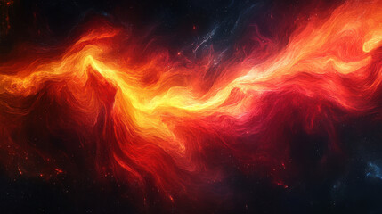 Fiery Red and Orange Nebula in Dark Space