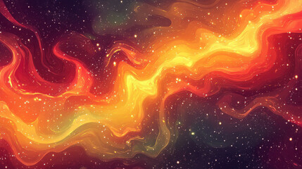Fiery Orange Nebula in Dark Space, Cosmic Background