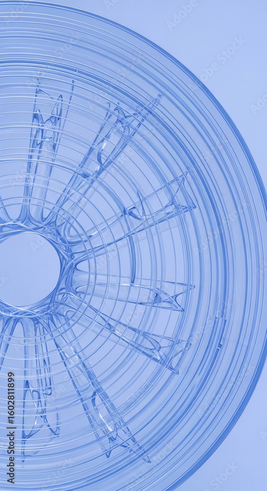 Poster abstract image of concentric translucent blue circles creating a dynamic, swirling pattern, suggesti