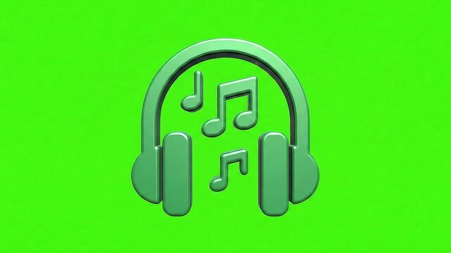 "Now Playing" or "Listen Now" Icon for UI/UX | 3D Animated Headphones on Green Screen