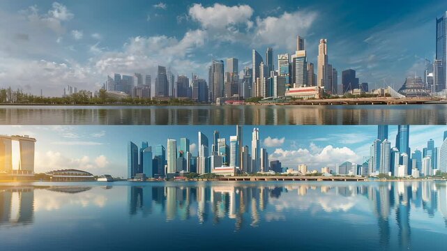 split-screen graphic comparing the leading global fintech hubs of the USA (New York), UK (London), and Singapore.