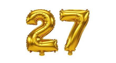 Golden balloons number 27 on white background