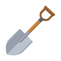Simple Illustration of a Grey Shovel with Wooden Handle.