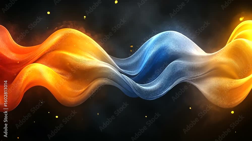 Poster dynamic abstract wave animation with fire and ice effects on black background