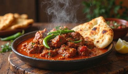 Aromatic Lamb Curry with Naan and Fresh Herbs