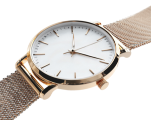 Elegant gold wristwatch with mesh band