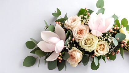 Delicate arrangement of pastel-colored flowers and greenery