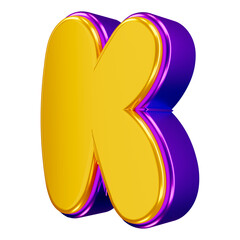 Glossy yellow alphabet with purple 3d letter k