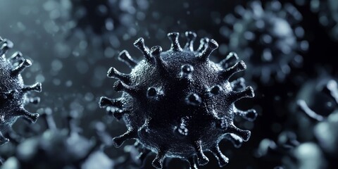 Dark, cold environment with virus spores floating in the air. Medical and biological science concept.
