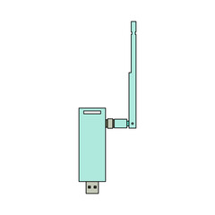 Wireless USB adapter with antenna in lineal color style, detailed vector illustration for modern tech and connectivity themes.