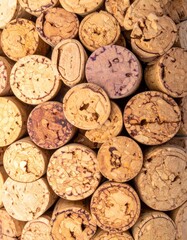 Full Frame Close-Up of Stacked Used Wine Corks in a Variety of Textures