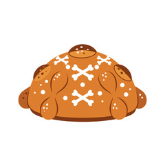 Traditional pan de muerto bread with decorative skull shapes, isolated on a transparent background  