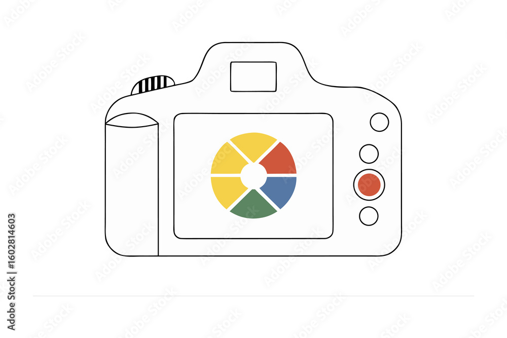 Aufkleber digital camera displaying a colorful pie chart graphic representing data visualization and photograp