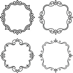 Vector of Vintage ornament frame. Decorative border frames, vintage frame and wedding ornaments Isolated icons . Calligraphic filigree black ink borders collection