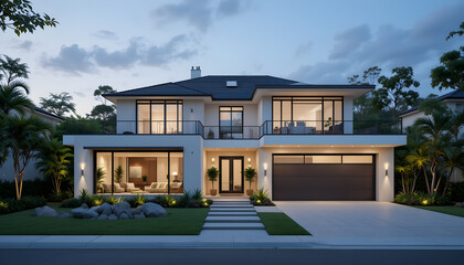 Fototapeta premium A contemporary suburban home with clean lines, representing modern living and tranquility