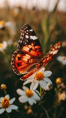 Obraz premium A beautiful butterfly rests delicately on a flower.