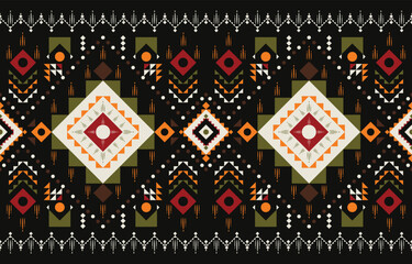 Geometric ethnic pattern design. Design for background, wallpaper, fabric, clothing, carpet, scarf, rug and wrapping. Native American motifs pattern. Designing tribal patterns with retro colors.