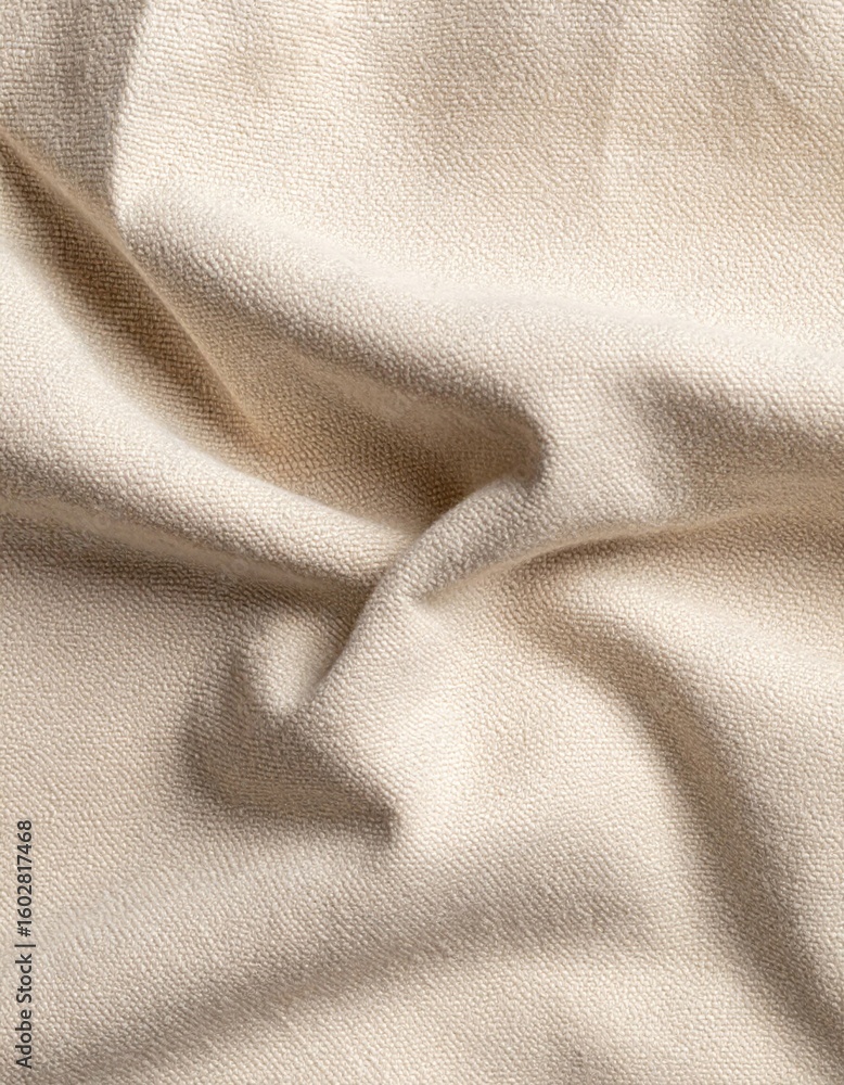 Poster close up of beige fabric with soft folds and subtle texture woven pattern