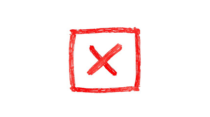 The illustration features a red marker pen drawing of an X inside a square box, with uneven lines and visible strokes, resembling a hand-marked checkbox.