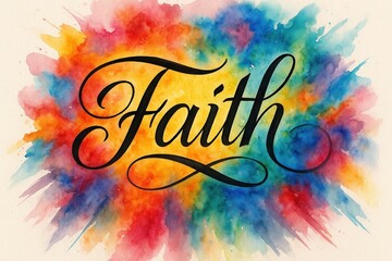Faith calligraphy artwork on vibrant watercolor splash background