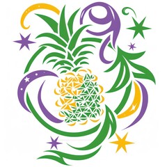 Naklejka premium Ornate pineapple graphic design with swirls and stars