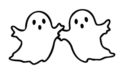 Two flying vector transparent cartoon ghosts with black outline in for Halloween decorations