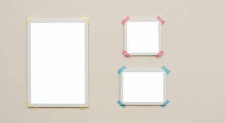 Mockup Frames Collage Gallery wall with taped white frames.