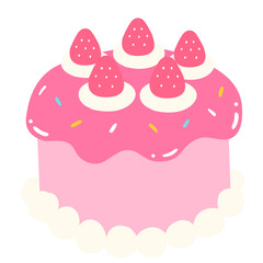 Cute Hand drawn Birthday Strawberry Cake Illustration