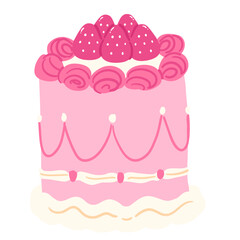 Cute Hand drawn Birthday Strawberry Cake Illustration