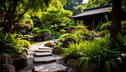 Serene Japanese garden path