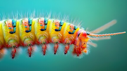 Obraz premium Macro view of a caterpillar's segmented body and tiny legs, textured