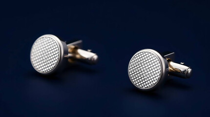 Ai generated image of a pair of silver cufflinks with a textured pattern isolated on white background