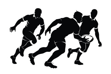 Three Rugby Players in Action Silhouette Graphic