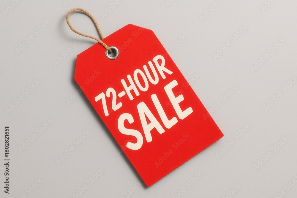Poster a bright red tag with 