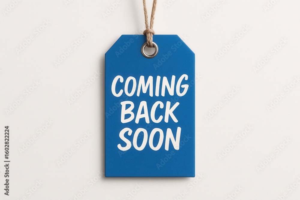 Poster blue tag with white text 