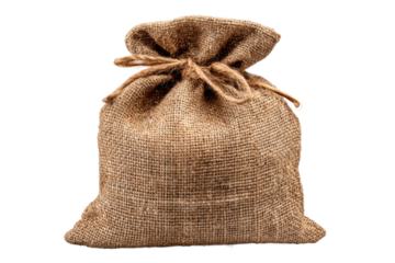 Eventful demonstration of burlap bag crafting in artisan workshop. Isolated on transparent background, png.