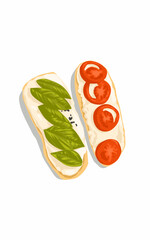 Delicious oval pizza filled with basil Leaves tomato slice chesse ketchup sauce