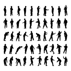 A collection of worker silhouettes. Workers in various poses. Vector illustrations.