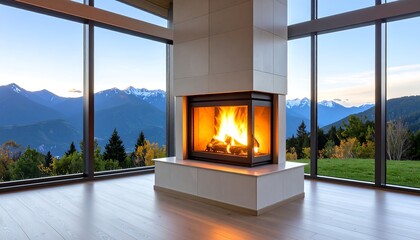 Modern Fireplace with Mountain Views