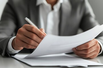 Businessman signing contract agreement with pen. Business paperwork and document signing