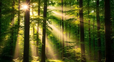 Naklejka premium Tranquil Nature Scene in a Lush Forest, Summer Vibes, Serene Atmosphere