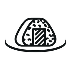 An icon of onigiri, a traditional Japanese rice ball with filling, placed on a round plate. This design reflects the simplicity and elegance of Japanese cuisine.